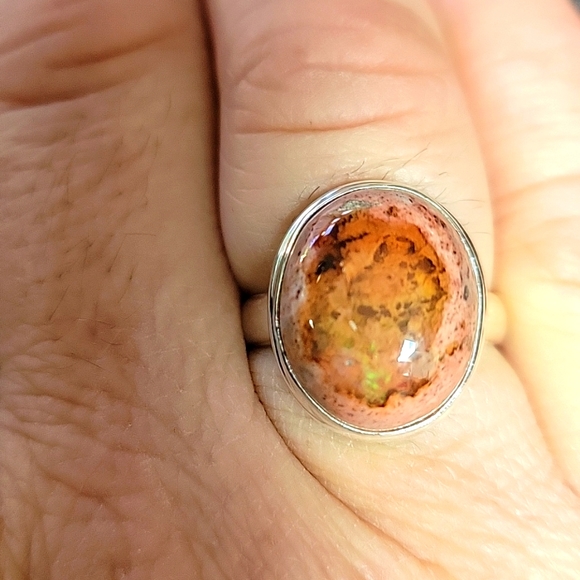 Natural Fire Opal Ring 10.8Ct Sterling size 7 - Picture 3 of 7